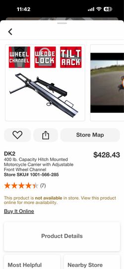 DK2 400 lb. Capacity Hitch Mounted Motorcycle Carrier with Adjustable Front Wheel Channel