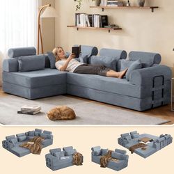 106" Convertible Sleeper Sectional Sofa Bed, Modular L-Shaped Sofa 4-in-1 Corduroy Boneless Couch