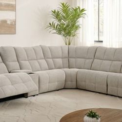 Brand New Beige Super Plush Chenille Power Reclining Sectional Sofa 