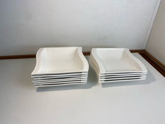 MALACASA Series Flora 8" Porcelain Soup Salad Bowls Ivory White Set Of 12