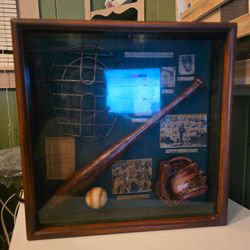 Vintage Baseball Memorabilia Shadow Box Display