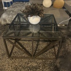 Modern High End Truman Bronze Truss Metal & Glass Geometric Coffee / Cocktail Table