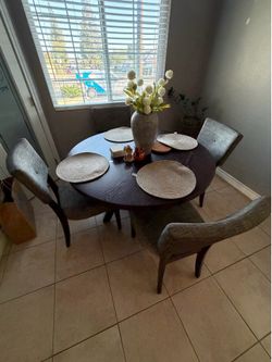 Dining table and chairs dark brown wood round table 4 seating table