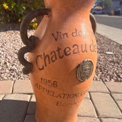 Vintage French Wine Pottery Floor Vase!