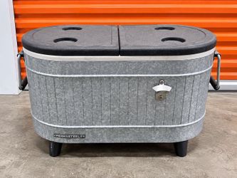 Permasteel 80 Qt Galvanized Steel Patio Cooler Ice Chest Cup Holders Opener