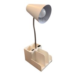 All-in-One Desk Lamp Organizer – White LED Lamp with USB Ports & Stationery Holder