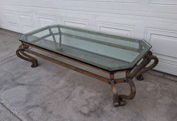 Vintage Coffee Table With Thick Glass Top