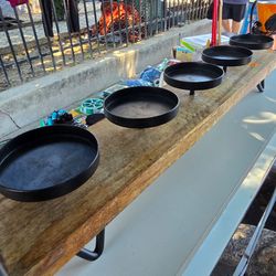 Broyhill Wood Candle Holder with Five Black Metal Cups
