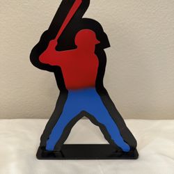 Custom Red & Blue Wooden Baseball Player Signs With Stand, Centerpieces Or Awards
