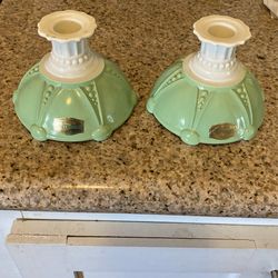 Antique Mint Green Candle Holders