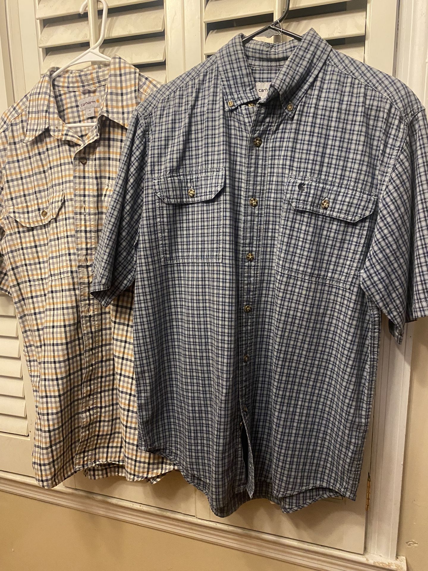 2 Carhartt Medium Plaid Button Up Shirts!