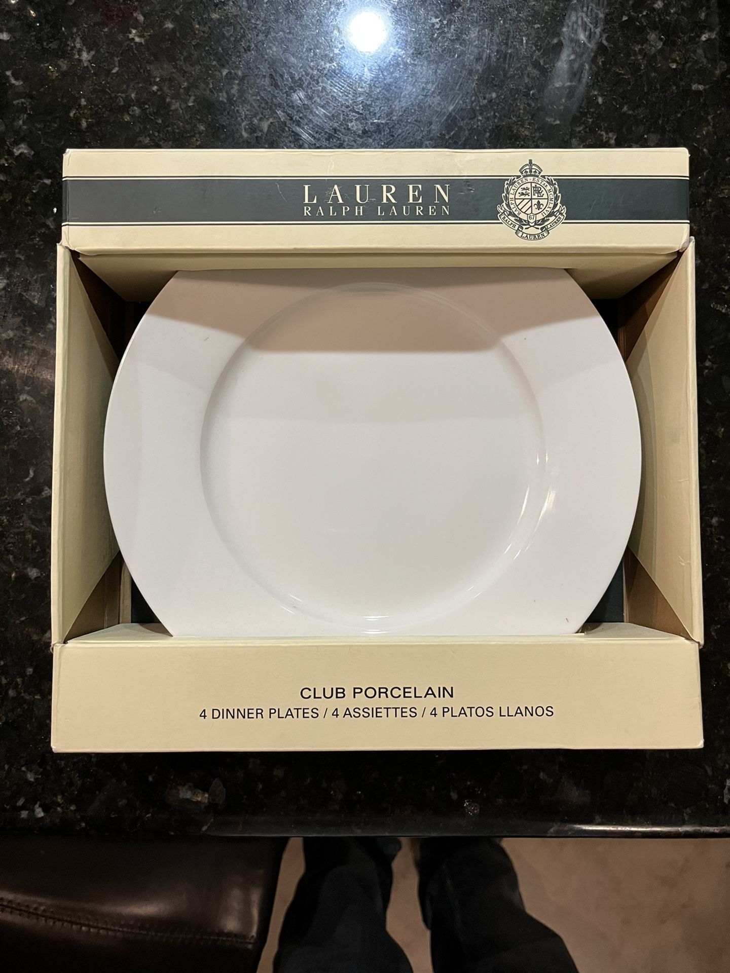 Ralph lauren Club Porcelain 4 Dinner Plates.