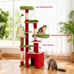Christmas-Themed Multi-Level Cat Tree Tower