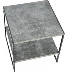 Household Essentials Side End Table with Storage Shelf Rustic Slate and Metal Legs