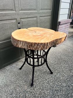 Live Edge Wood Slab Table with Ornate Metal Base
