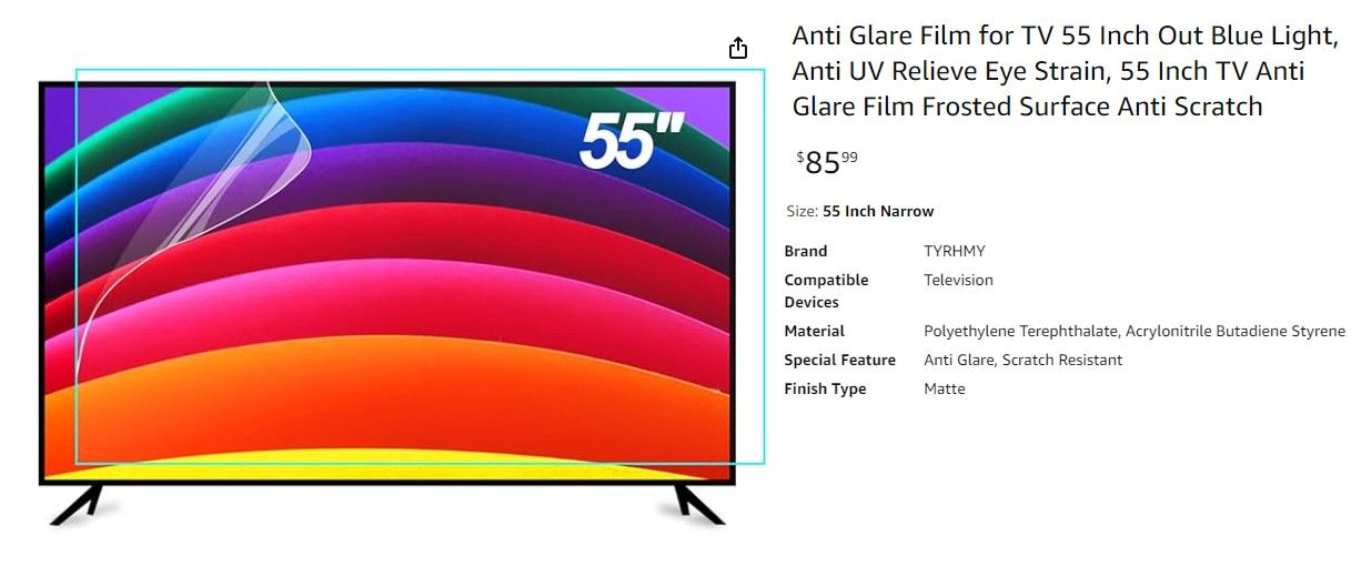 Film for ANTI-GLARE for 55" TV, Anti-UV Relieve Eye Strain