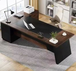 HL0204AB 78" L-Shaped Executive Desk, Large Office Desk with Drawers and Lateral File Cabinet, Business Furniture with Storage Shelves, Modern Compute