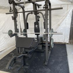 Vesta Fitness Smith Machine 2001 w/Bench Attachment | 230lb Bumpers Weights | 7ft Olympic Bar | Fitness | Gym Equipment | FREE DELIVERY 🚚 