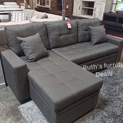 Grey Sectional Sofa With Pull-out Bed and Storage 