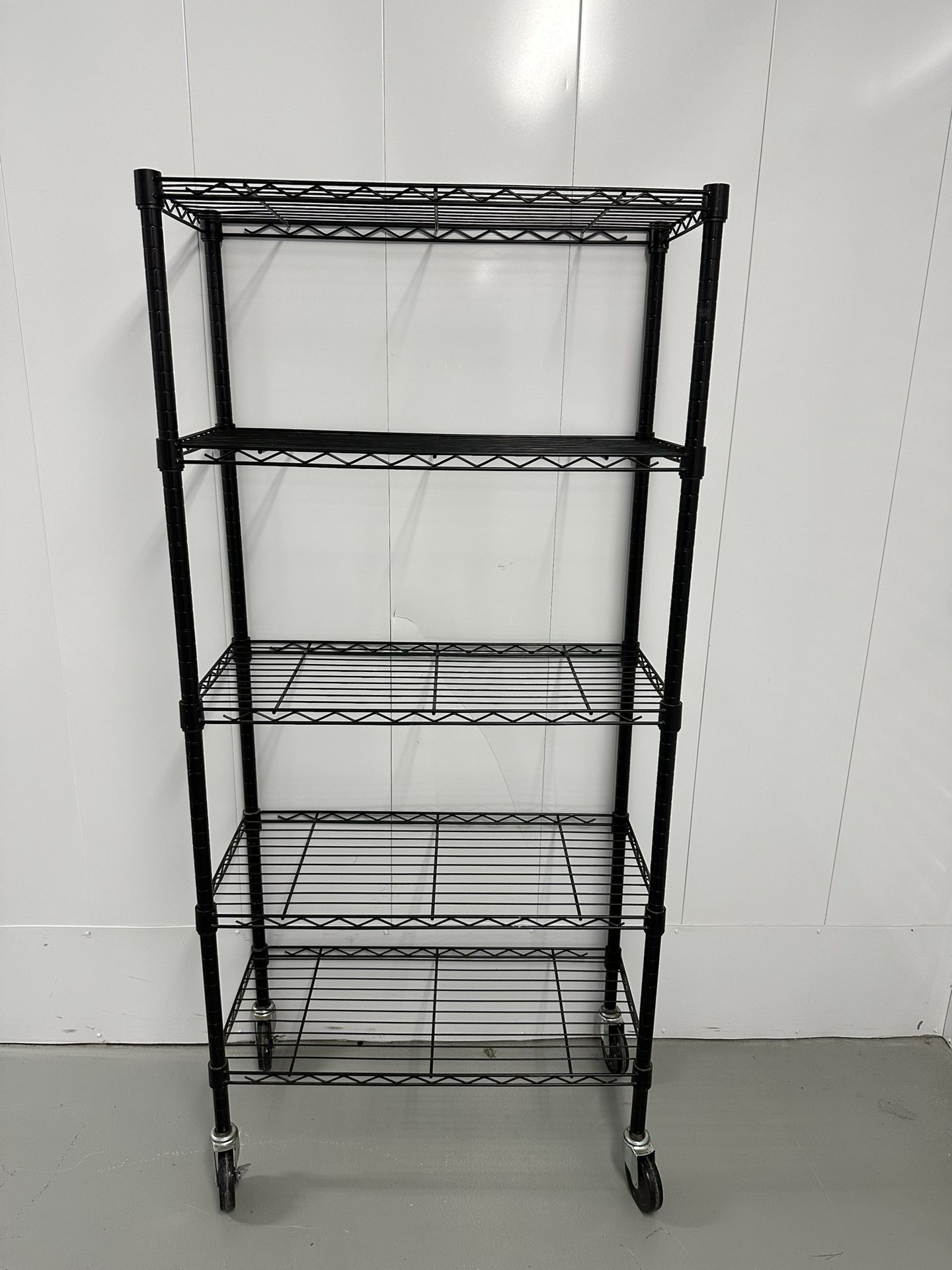 5 Tier Steel Wire Shelving Unit w/ Wheels - Black