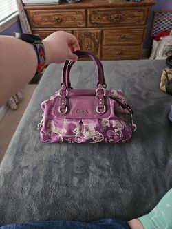 Purple Coach Bag With Signature Stagecoach Desigm