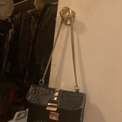 Black Purse With Gold Chain