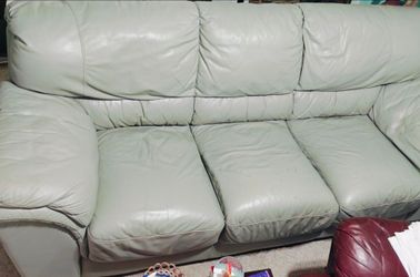Sage Green Leather Sofa – Used, Good Condition