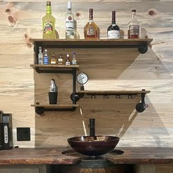 Super sturdy industrial pipe shelf wine rack, floating wine bar, wine display shelf ,bar decor