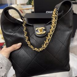 Chanel Small Hobo Bag Black Quilted Leather Gold Hardware – Like New