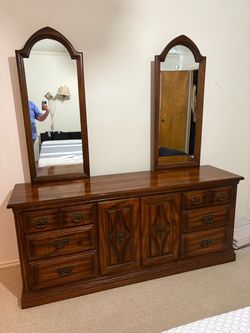 Wood Dresser with Double Mirrors