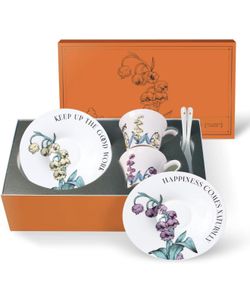 Brand New Set Of Tea Cup Set With 2 Tea Cups 2 Saucers And 2 Spoon 7 OZ Espresso Coffee Mug Vintage Creativetea Teacup And Saucer Set For Coffee,Tea,L