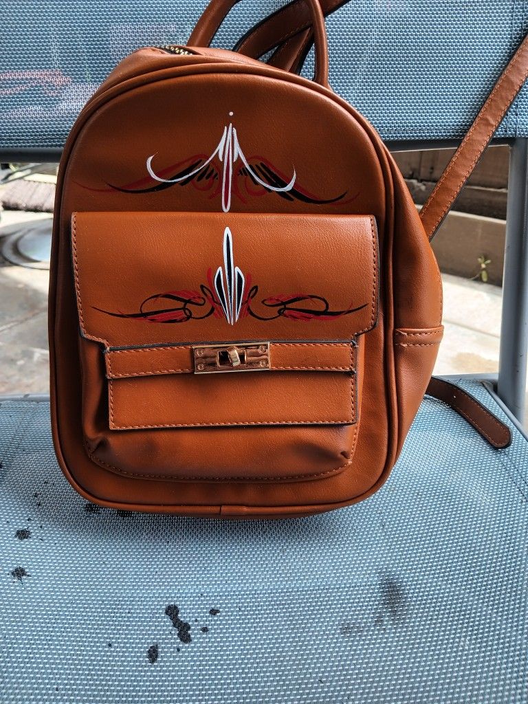 Hand Pinstriped Back Pack Purse Leather