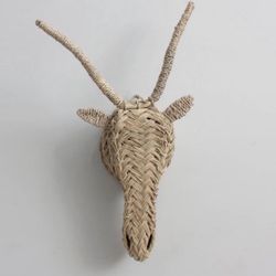 Hand made in Morocco.  woven animal head in shape of a Gazelle using natural halfah grass