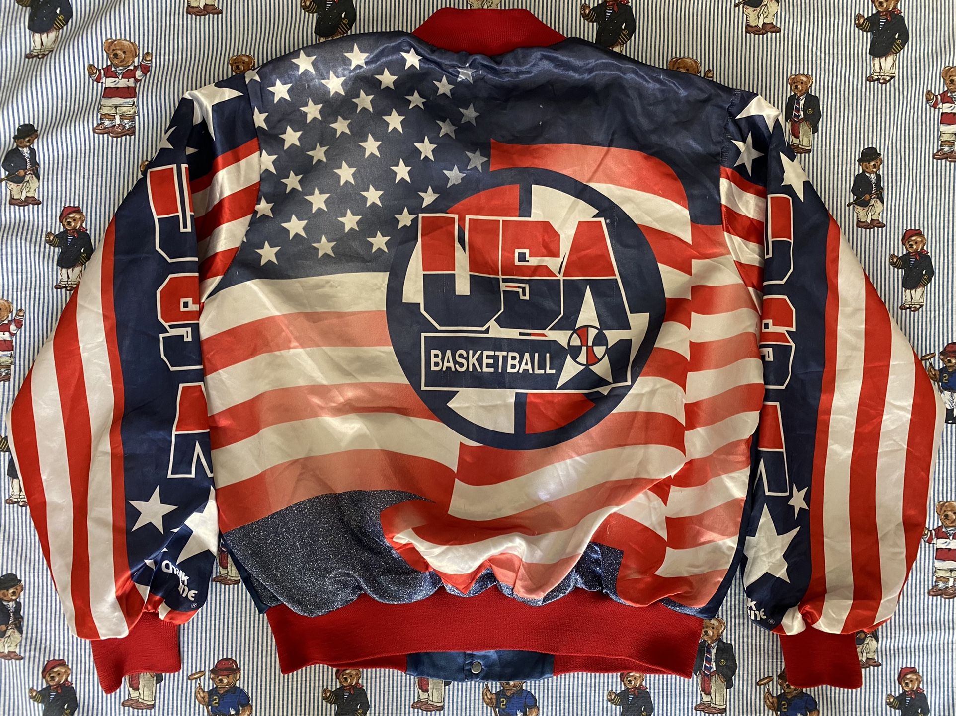 RARE VINTAGE 90’S USA DREAM TEAM CHALK LINE FANIMATION JACKET SIZE LARGE