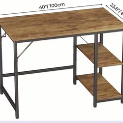 Office Table - 40 Inches Vintage Oak Wooden Table 