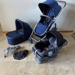 Uppababy Cruz V2 Stroller with Bassinet and Car Seat Blue
