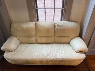 White Leather 3-Piece Living Room Set – Sofa, Loveseat & Chair