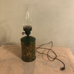 Vintage MCM Tin Cylinder Lamp With Glass Globe Ginger Jamaica Ship WORKS RARE 