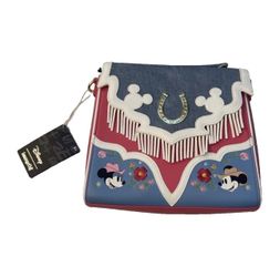 Loungefly Disney Mickey & Minnie Western Fringe Small Crossbody Bag Blue Pink