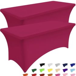 Peomeise 2PCS 6FT Spandex Table Cover Rectangular Stretch Spandex Tablecloth (Fuchsia,6FT)