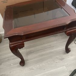 Nice Side Wood  And Glass 2 Matching Side Tables, Price For Both 
