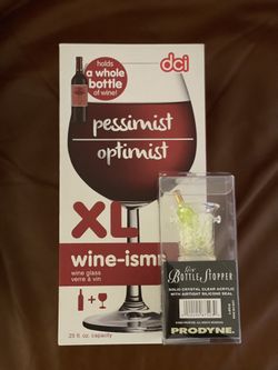 Pessimist Optimist Wine Glass / Bottle Stopper