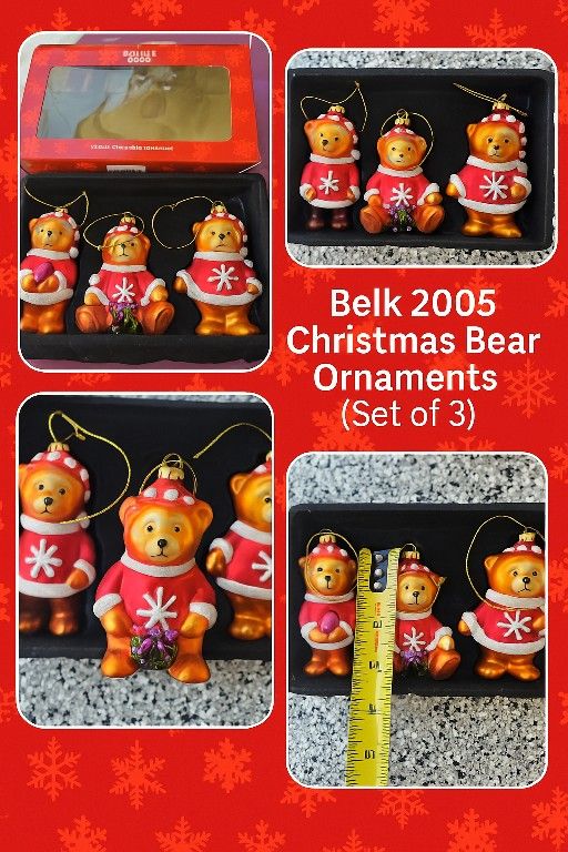 Belk 2005 Christmas Bear Ornaments (Set of 3