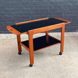 Mid-Century Danish Modern Sculpted Teak Expanding Serving Bar Cart, c.1960’s - Delivery Available