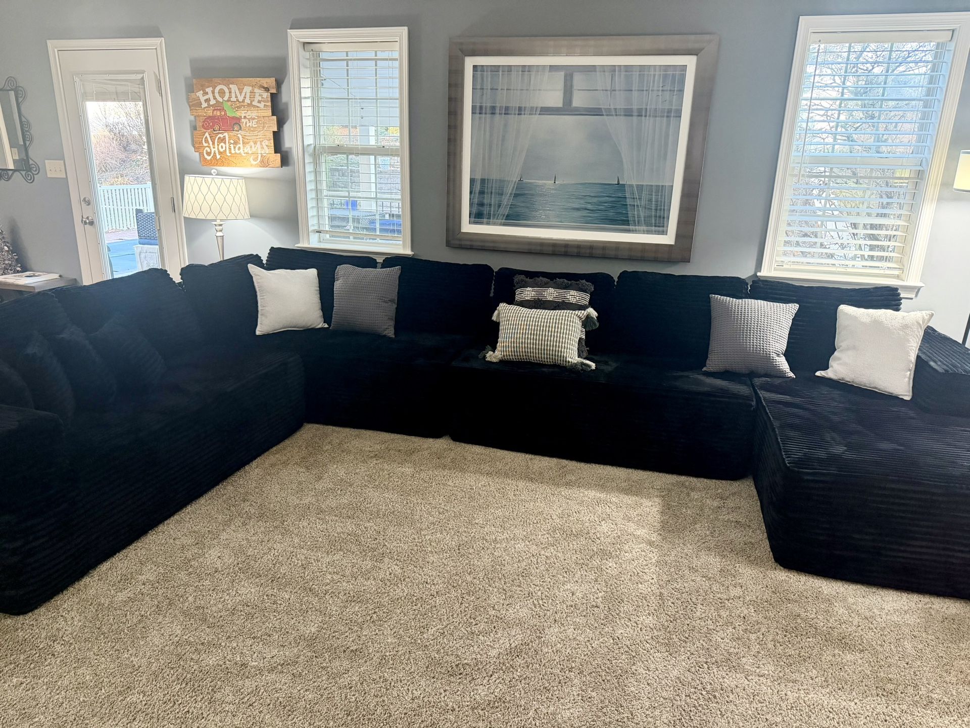 Large Black Corduroy Sectional