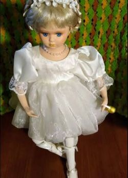 Fibre-Craft Doll with doll stand (15" tall x 8" wide)