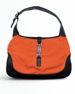 Gucci Jackie Orange Nylon and Black Leather Shoulder Bag - Authentic