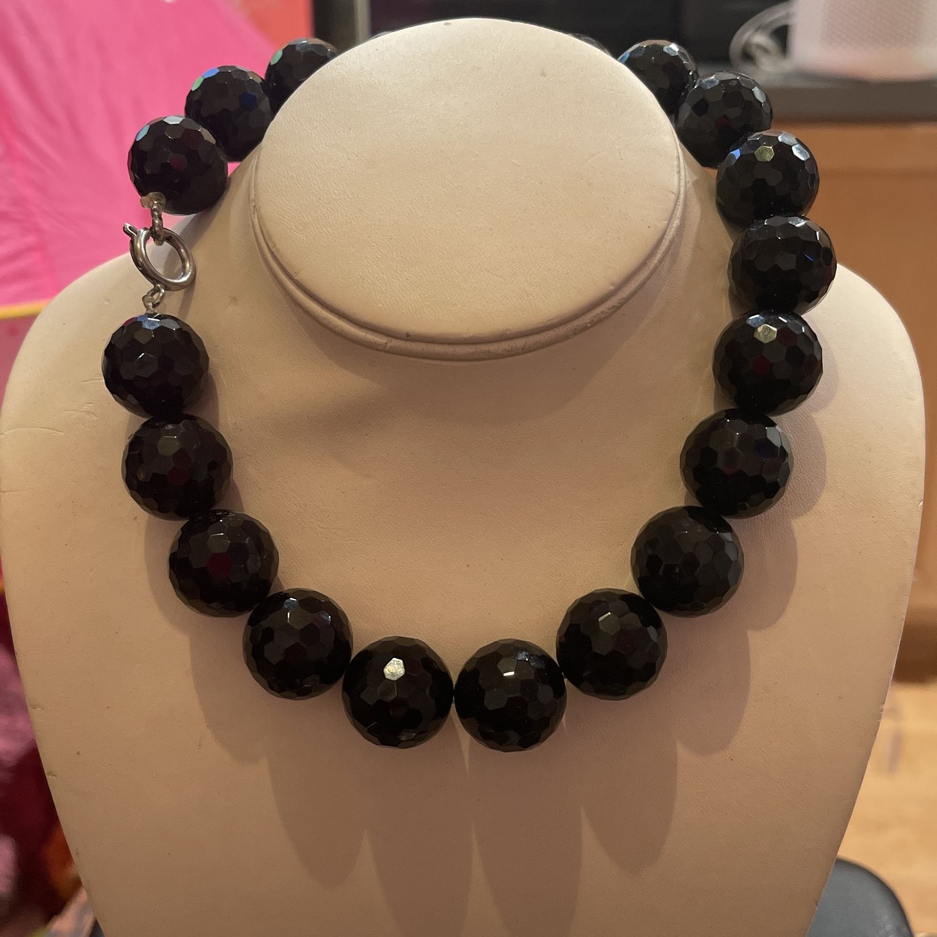 Bold Black Onyx Necklace With Silver Clasp