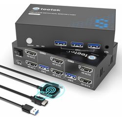 USB 3.0 HDMI KVM Switch 2 Monitors 2 Computers, 4K@60Hz KVM Switches for 2 Computers Sharing 2 Monitor Keyboard Mouse Hard Drives Printer, with EDID A