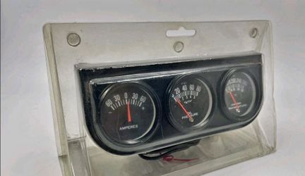 Vintage Hotrod Triple Gauge Set Amperes Oil Pressure Temperature